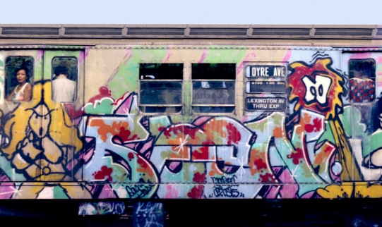 Graffiti Writing on a Train